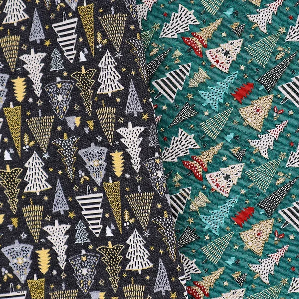 Tissu mixte tissé teint motif festif esprit noël CELEBRATION vert Epicea