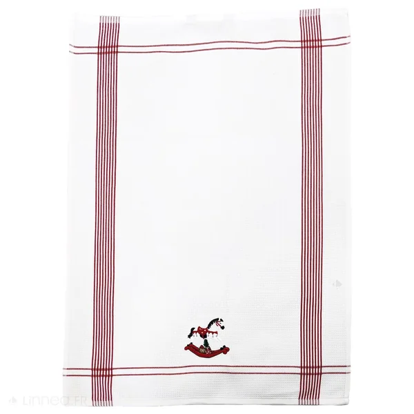 Torchon de cuisine 50x70 cm WAFFLE BRODÉ coton rouge broderie cheval