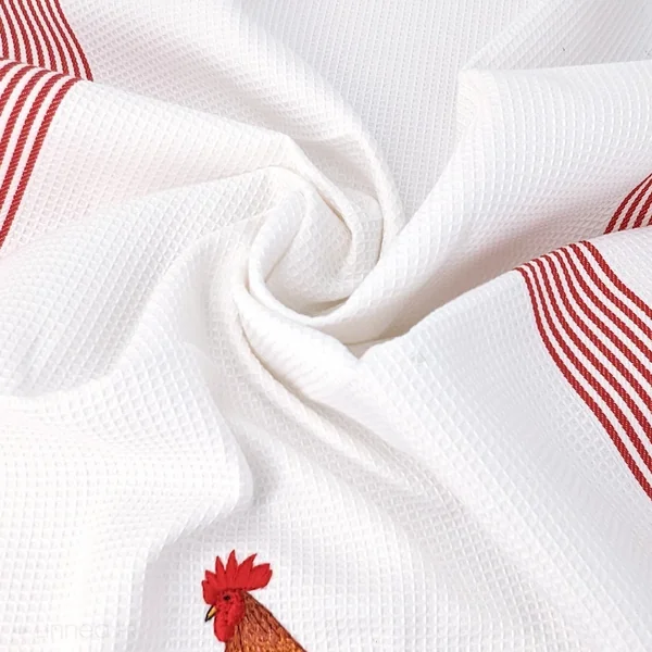 Torchon de cuisine 50x70 cm WAFFLE BRODÉ coton rouge broderie coq