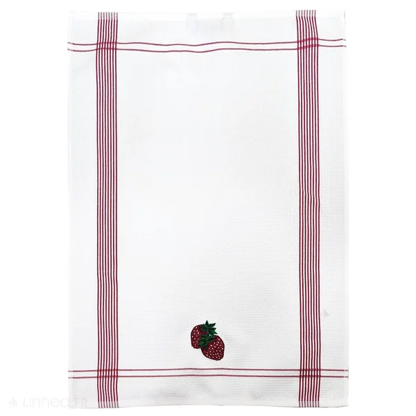 Torchon de cuisine 50x70 cm WAFFLE BRODÉ coton rouge broderie fraise