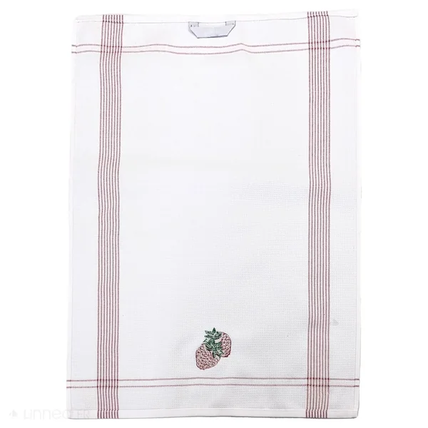 Torchon de cuisine 50x70 cm WAFFLE BRODÉ coton rouge broderie fraise