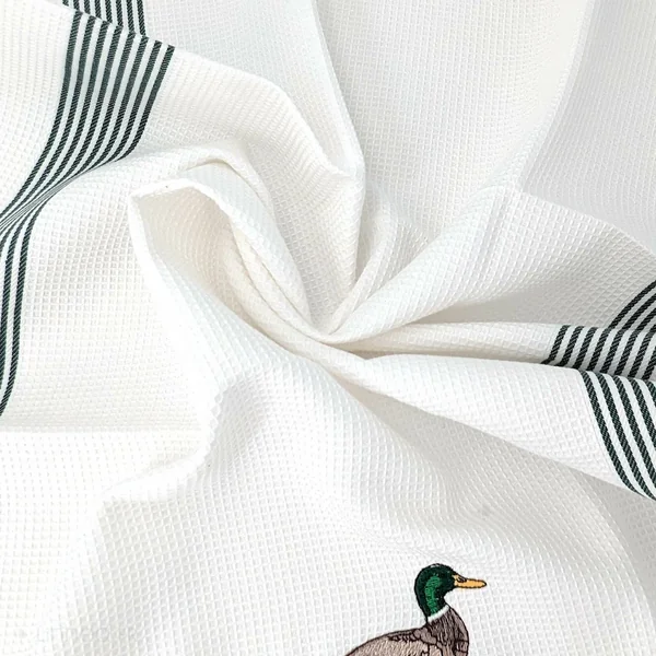 Torchon de cuisine 50x70 cm WAFFLE BRODÉ coton vert broderie canard