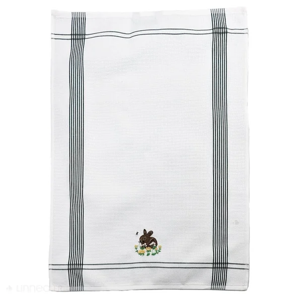Torchon de cuisine 50x70 cm WAFFLE BRODÉ coton vert broderie lapin